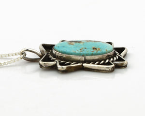 Navajo Handmade Necklace 925 Silver Natural Blue Turquoise Native Artist C.70's