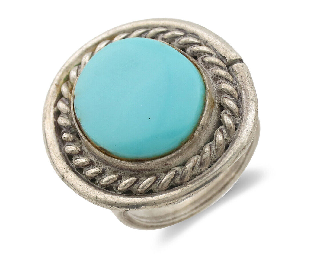 Navajo Ring .925 Silver Sleeping Beauty Turquoise Native American Artist C.1980s