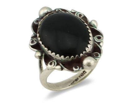 Navajo Ring 925 Silver Natural Mined Onyx Artist Signed BDLE C.80's