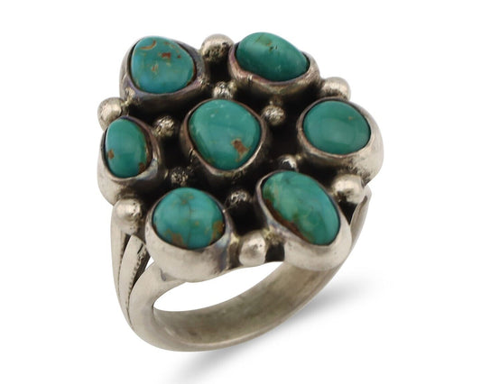 Navajo Ring .925 Silver Natural Blue Turquoise Artist Signed LP C.80's