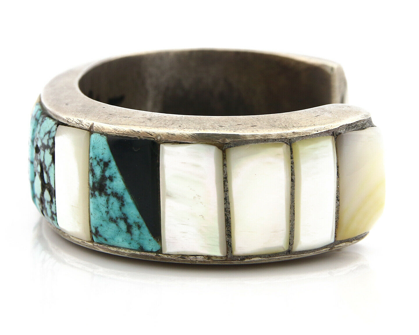 Navajo Bracelet .925 Silver Lone MTN Turquoise & MOP Cuff C.80's