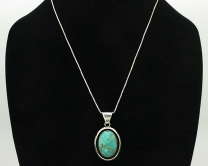 Navajo Necklace .925 Silver Kingman Turquoise Signed Setting Sun C.80's