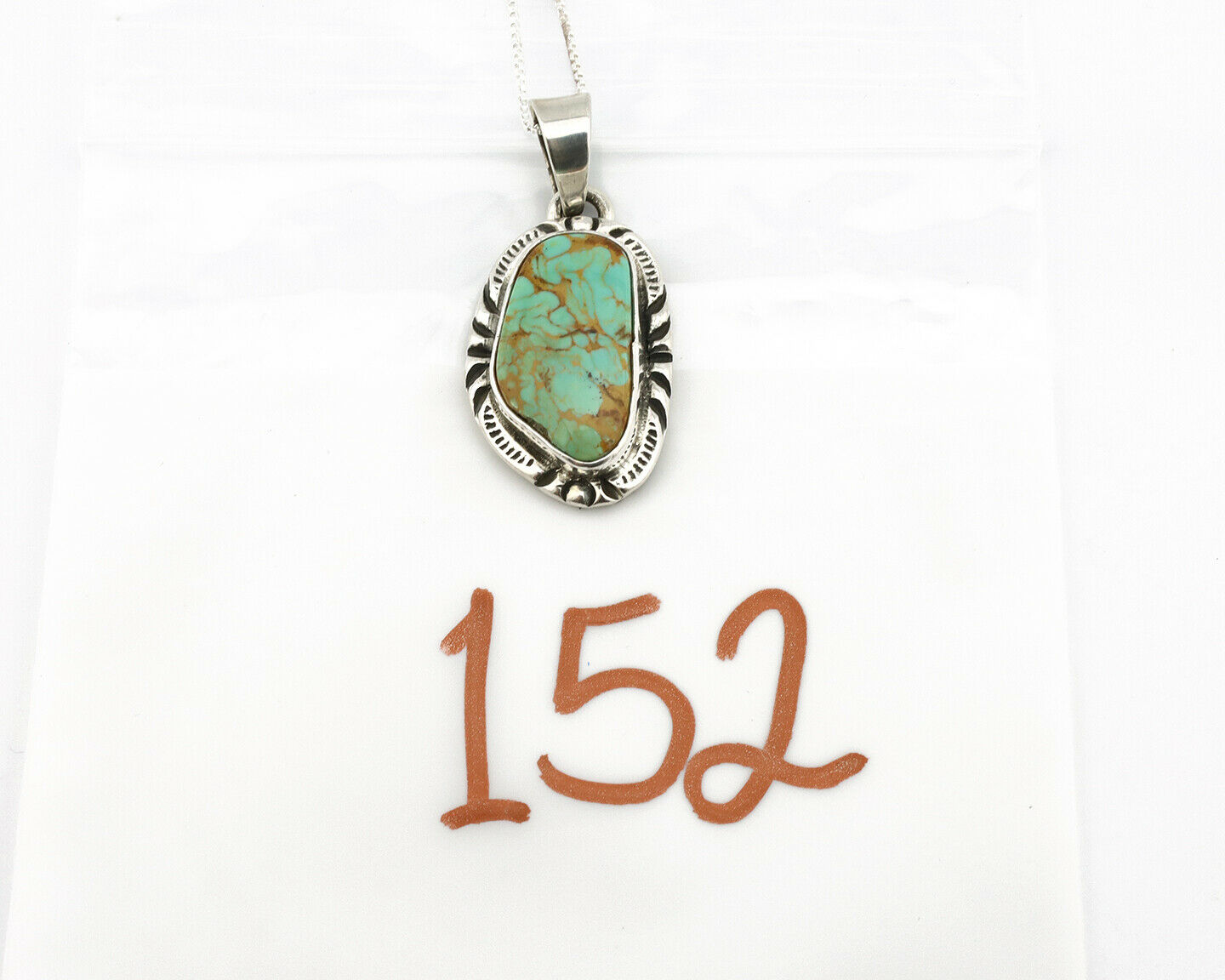 Navajo Kingman Turquoise Pendant .925 Silver Hand Stamped Signed Gecko C.80's