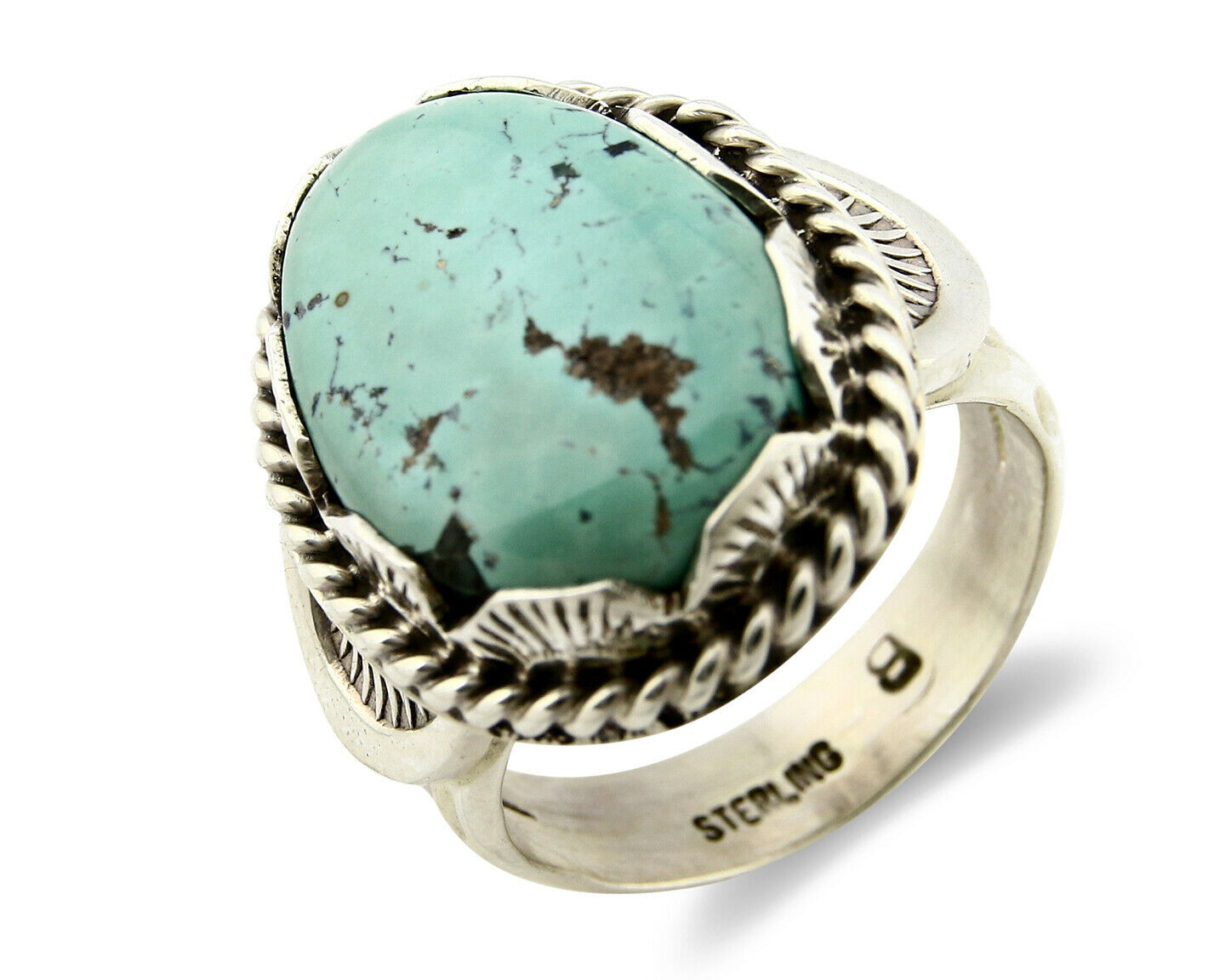 Navajo Turquoise Ring .925 Silver Handmade Signed Artist Begay C.80's