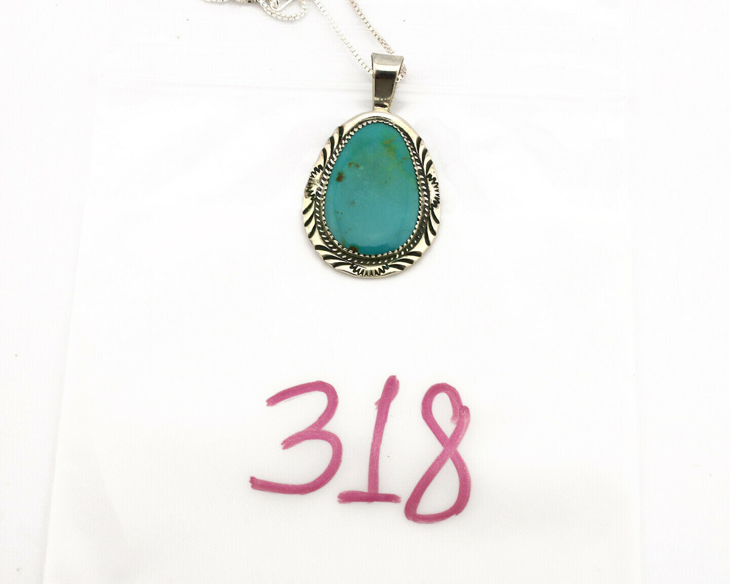 Navajo Necklace .925 Silver Kingman Turquoise Signed MP C.1980's