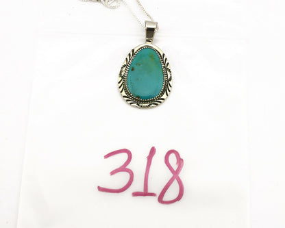 Navajo Necklace .925 Silver Kingman Turquoise Signed MP C.1980's