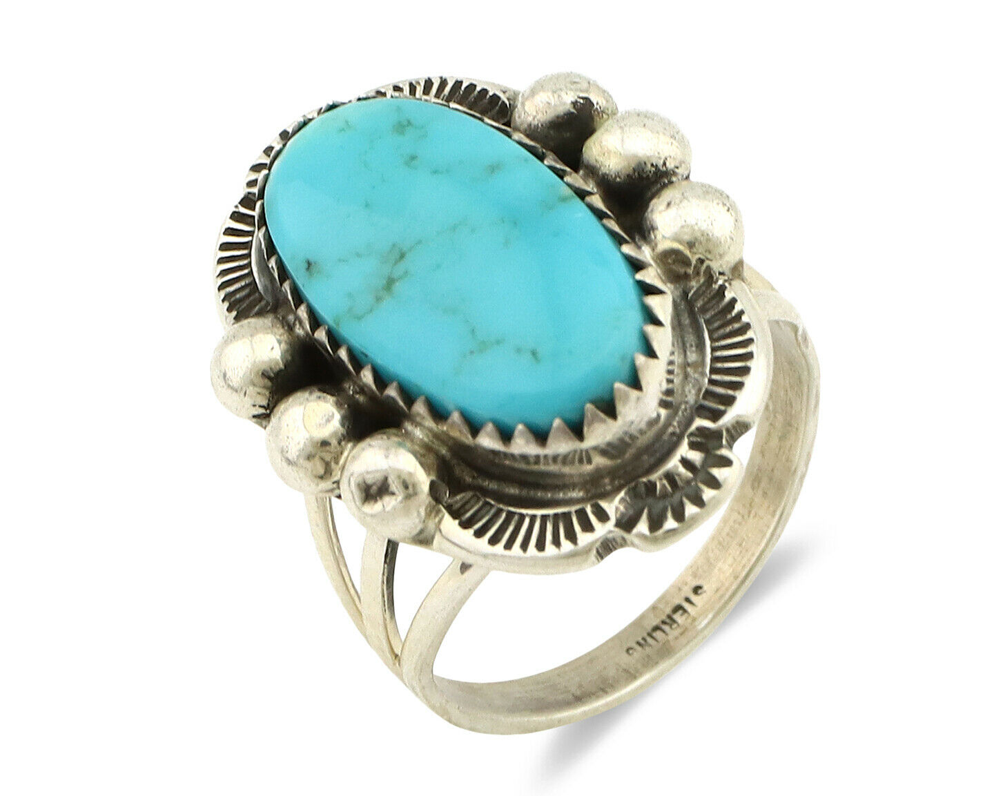 Navajo Ring .925 Silver Kingman Turquoise Artist Signed A C.1980's