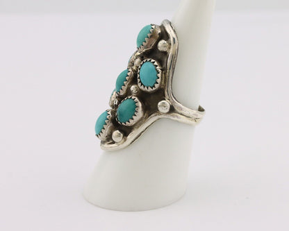 Navajo Ring .925 Silver Natural Blue Turquoise Artist Signed L Henderson C.80's