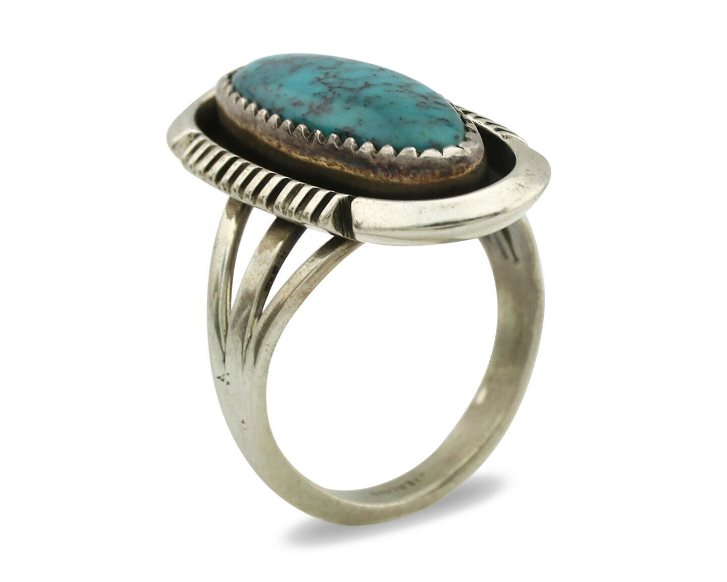 Navajo Ring .925 Silver Spiderweb Turquoise Artist Signed B C.1980's