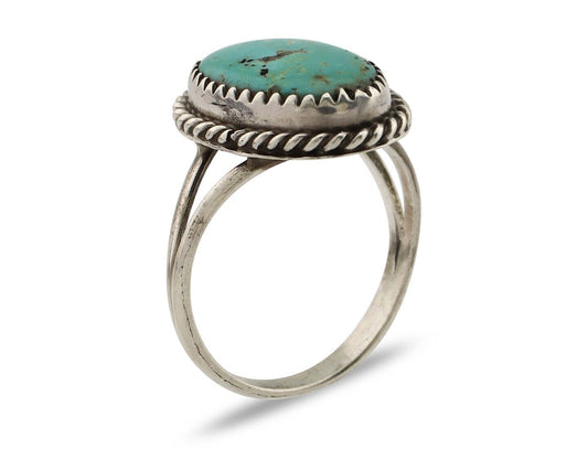 Navajo Handmade Ring 925 Silver Kingman Turquoise Artist Signed MC C.80's