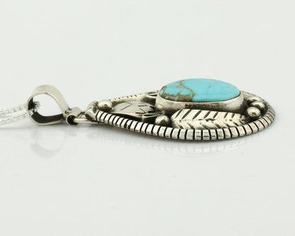 Navajo Necklace .925 Silver Kingman Turquoise Signed Tepee C.1980's