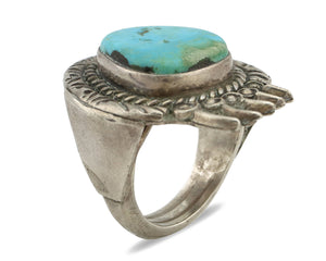 Navajo Ring 925 Silver Natural Mined Blue Turquoise Signed JD C.80's