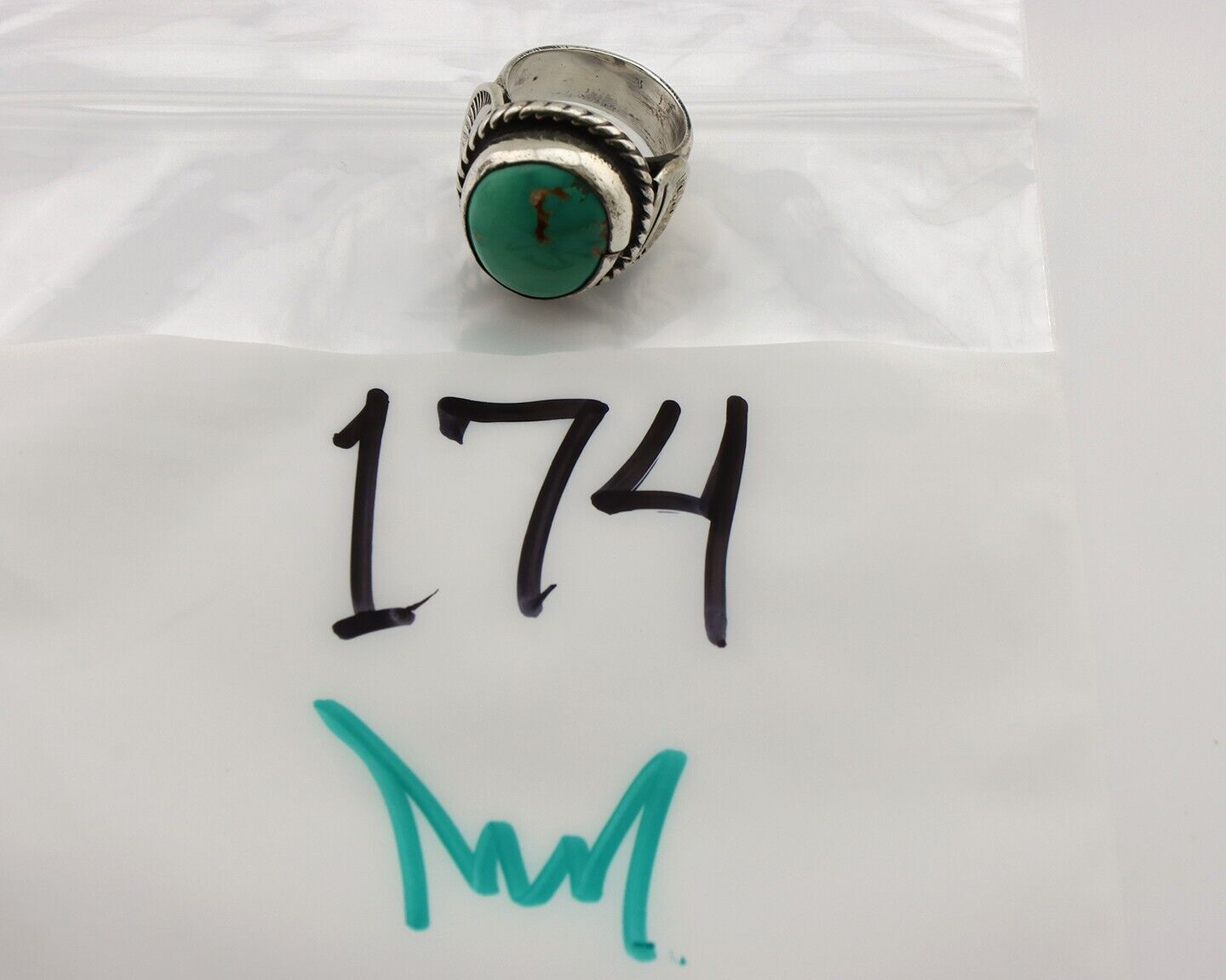 Navajo Handmade Ring 925 Silver Green Turquoise Signed C Montoya C.80's