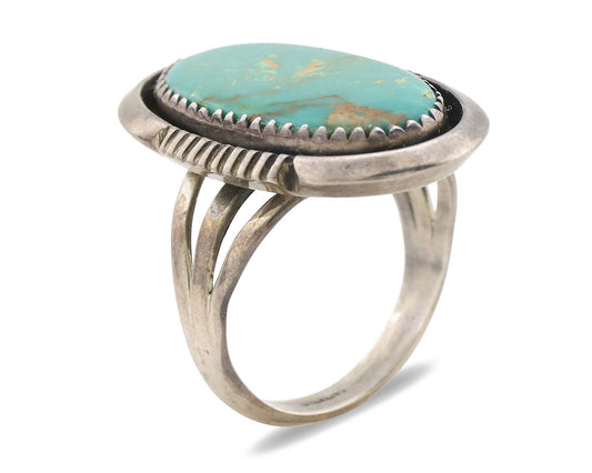 Navajo Ring .925 Silver Kingman Turquoise Native American Artist C.1980's