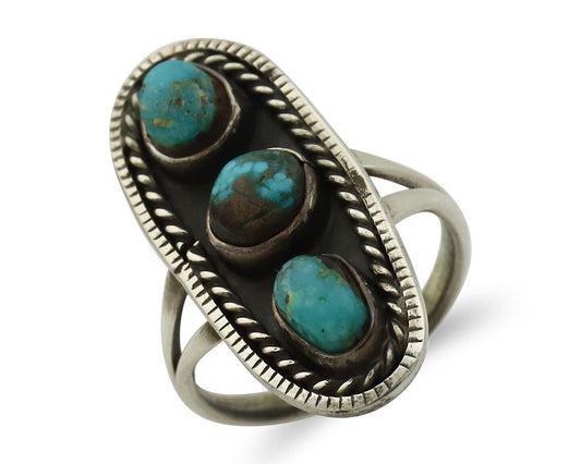 Navajo Ring .925 Silver Natural Blue Turquoise Native American Artist C.80's