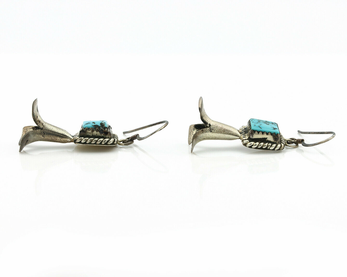 Navajo Concho Earrings .925 Silver Natural Turquoise Native Artist C.80's