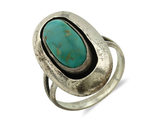 Navajo Ring .925 Silver Kingman Turquoise Artist Signed M Montoya C.80's