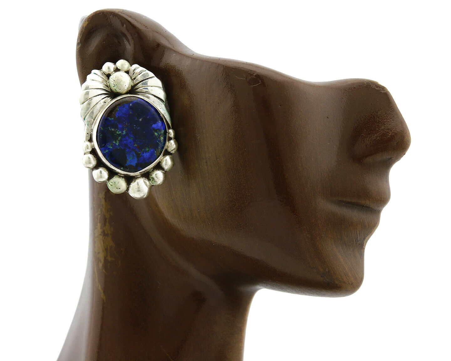 Women's Navajo Azurite Earrings .925 Silver Signed Billie Eagle C.80's