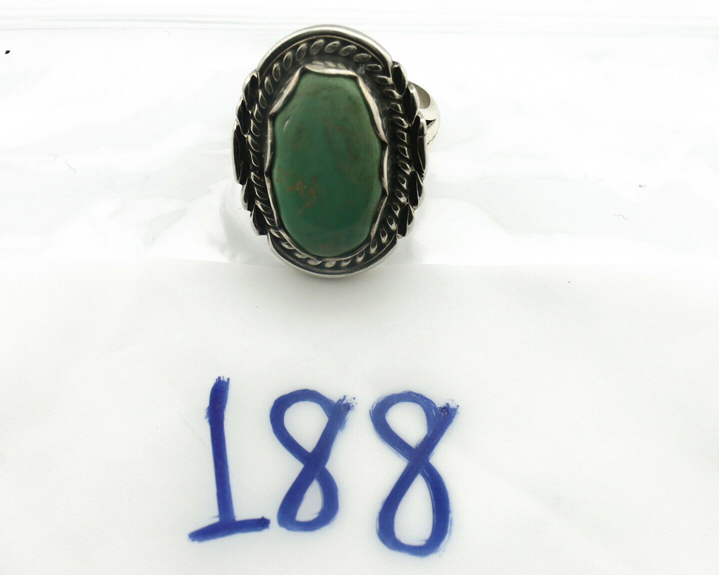 Navajo Ring .925 Silver Natural Aqua Turquoise Signed Apache C.80's