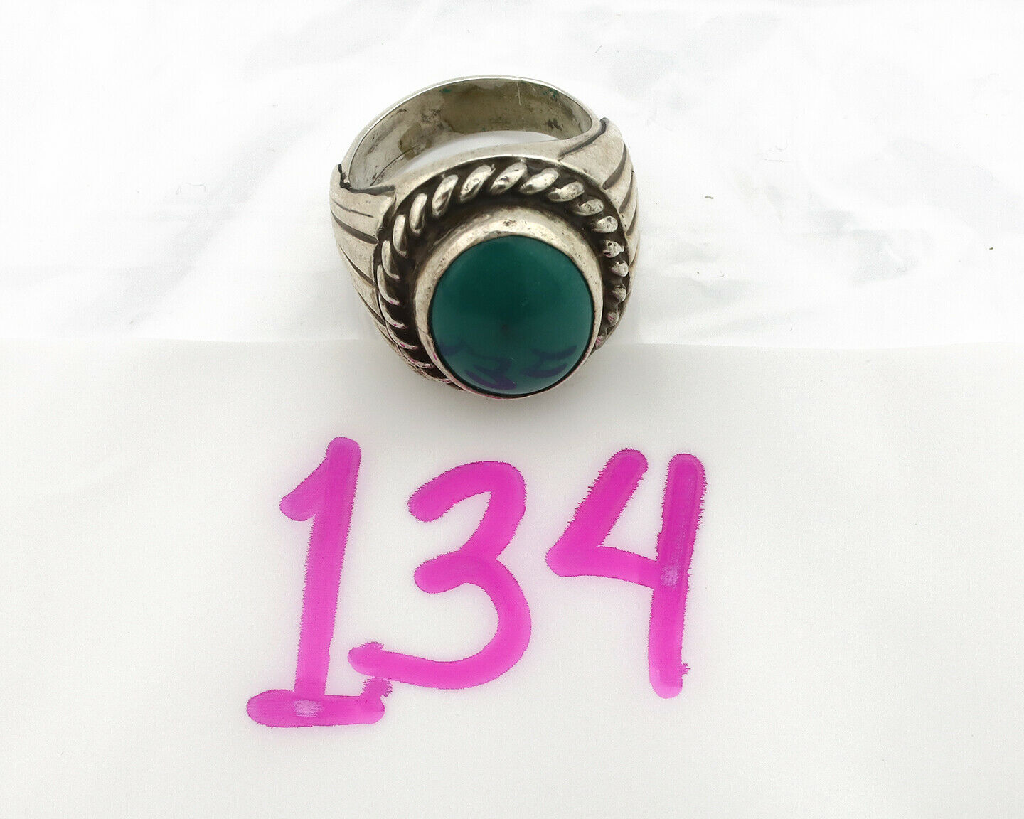 Navajo Ring .925 Silver Green Turquoise Artist C Montoya Circa.80's