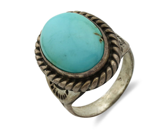 Navajo Ring 925 Silver Natural Blue Turquoise Native American Signed C.80's