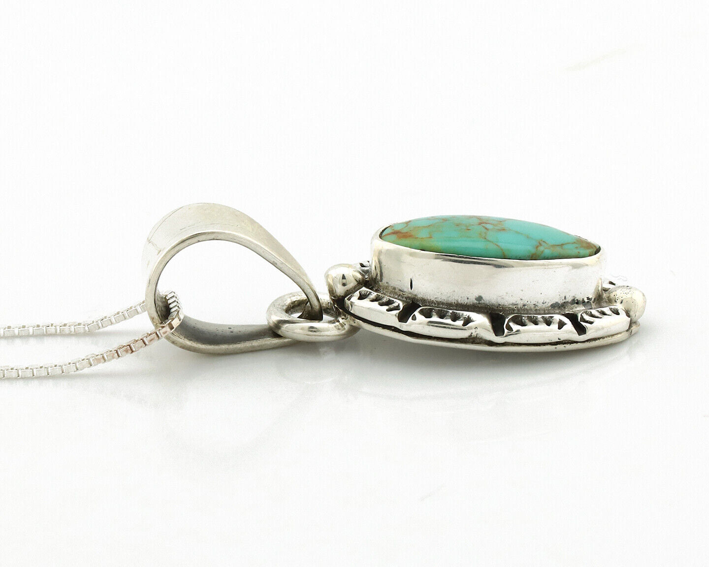 Navajo Necklace 925 Silver Kingman Turquoise Artist Signed Gecko C.80's