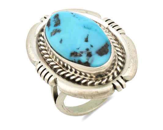 Navajo Ring .925 Silver Sleeping Beauty Turquoise Artist Signed E Etsitty C.80's