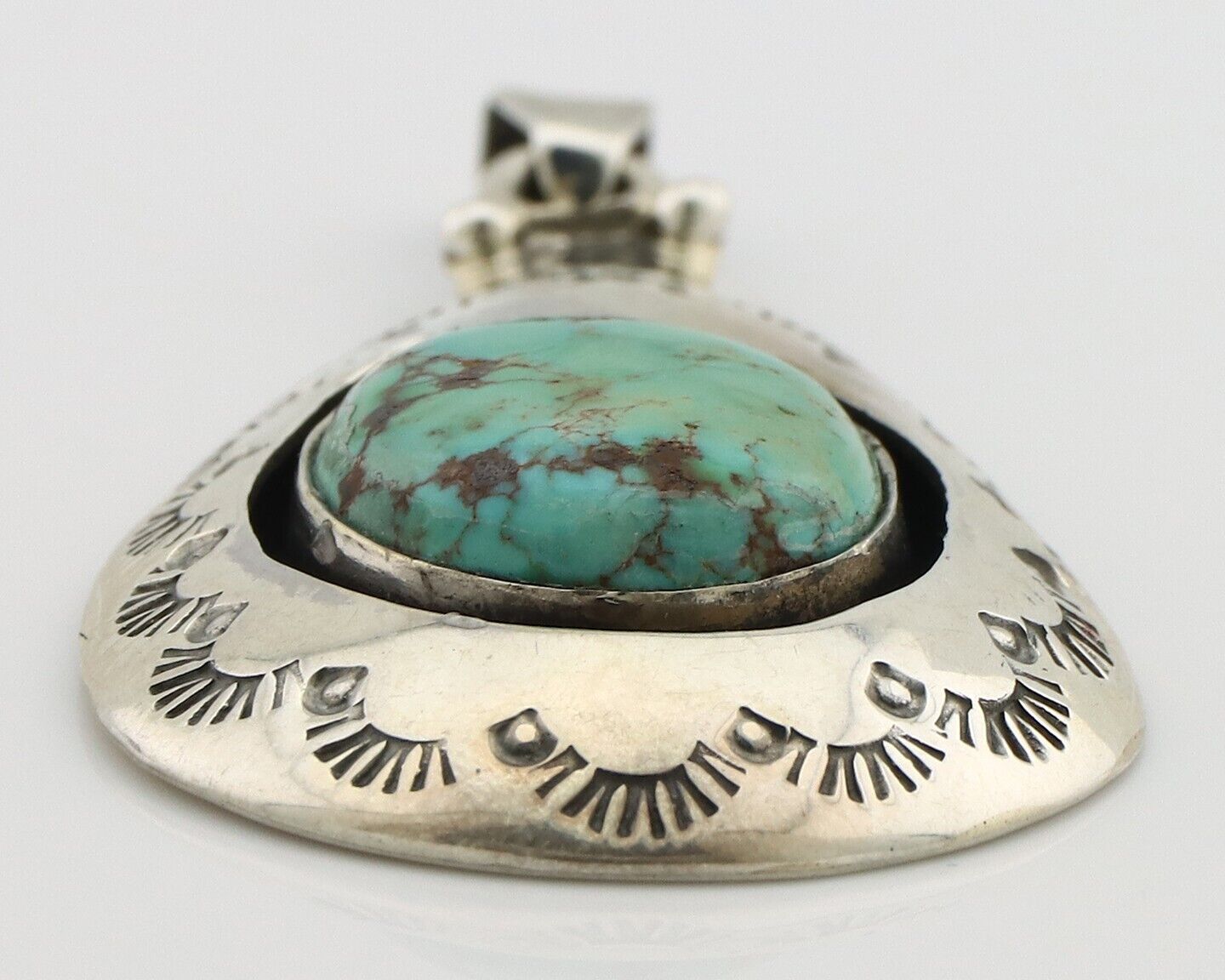 Navajo Pendant 925 Silver Natural Turquoise Artist Signed MC C.80's