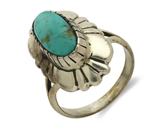 Navajo Ring .925 Silver Natural Mined Turquoise Artist Signed M Montoya C.80's