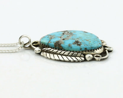 Navajo Necklace .925 Silver Morenci Turquoise Signed JR C.1980's