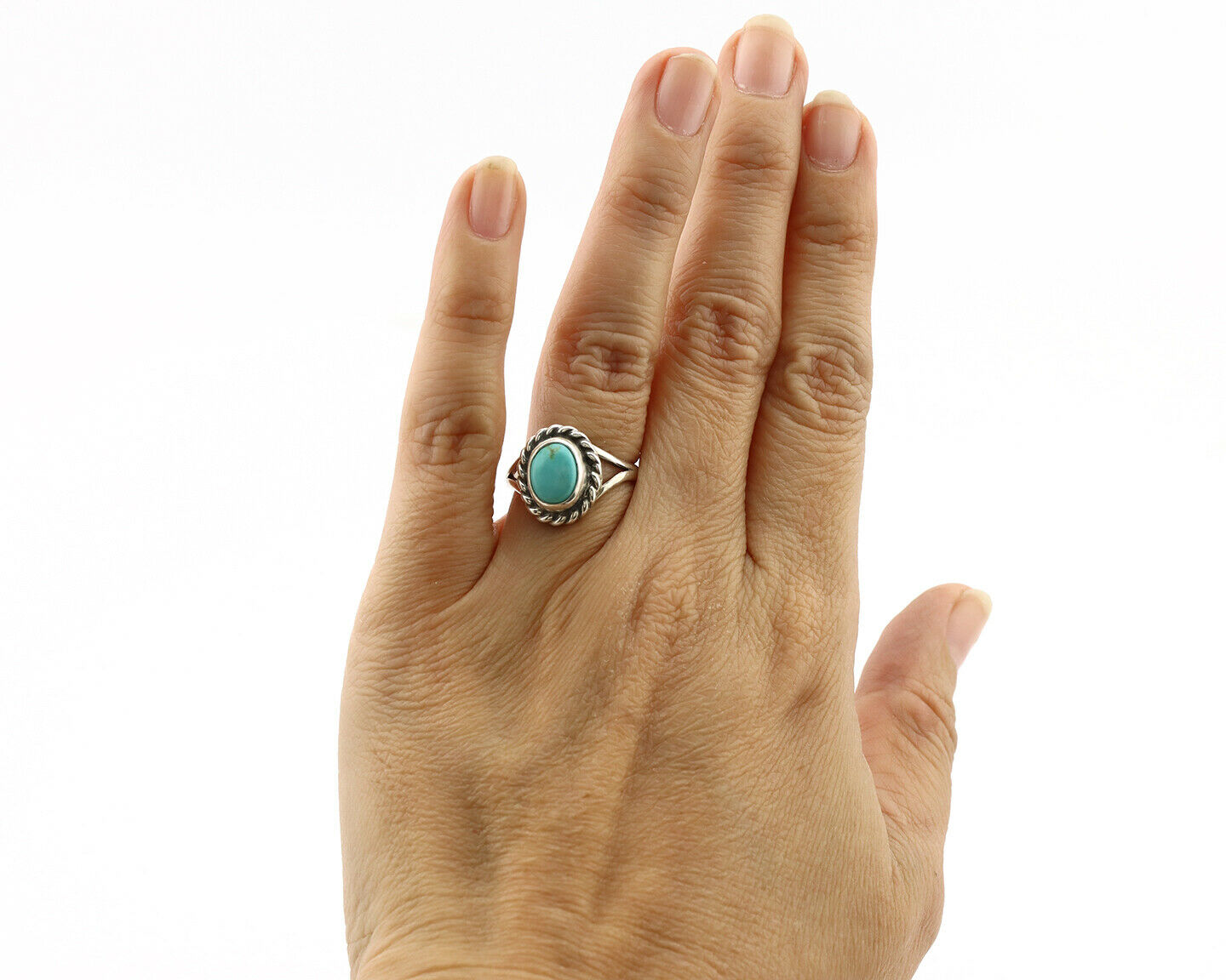 Navajo Ring .925 Silver Kingman Turquoise Artist Signed Gecko C.90's