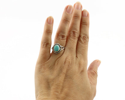 Navajo Ring .925 Silver Kingman Turquoise Artist Signed Gecko C.90's