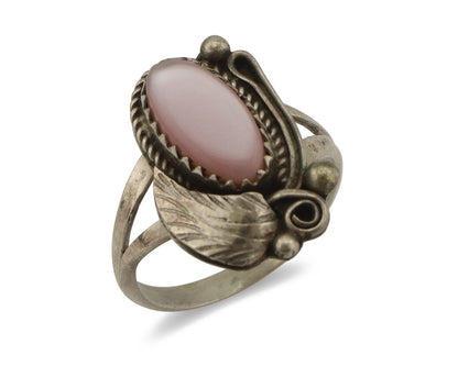 Navajo Ring .925 Silver Natural Pink Mussel Artist Signed Justin Morris C.80's