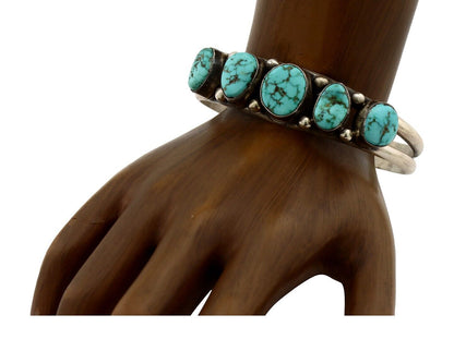 Navajo Bracelet 925 Silver Spiderweb Turquoise Artist Signed E SANDAVOL C80s