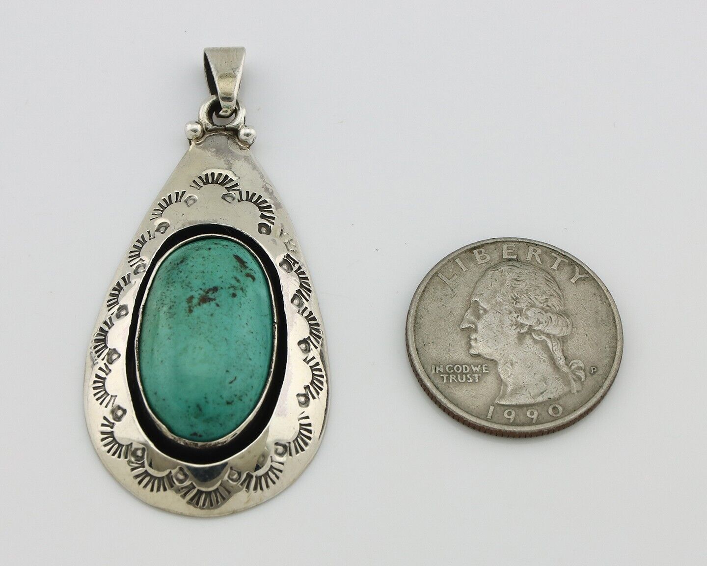 Navajo Pendant 925 Silver Natural Mined Turquoise Artist Signed C Montoya C.80's