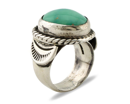 Navajo Handmade Ring 925 Silver Green Turquoise Signed C Montoya C.80's