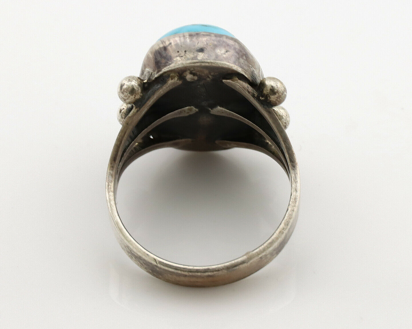 Navajo Ring .925 Silver Morenci Turquoise Native American Artist C80s