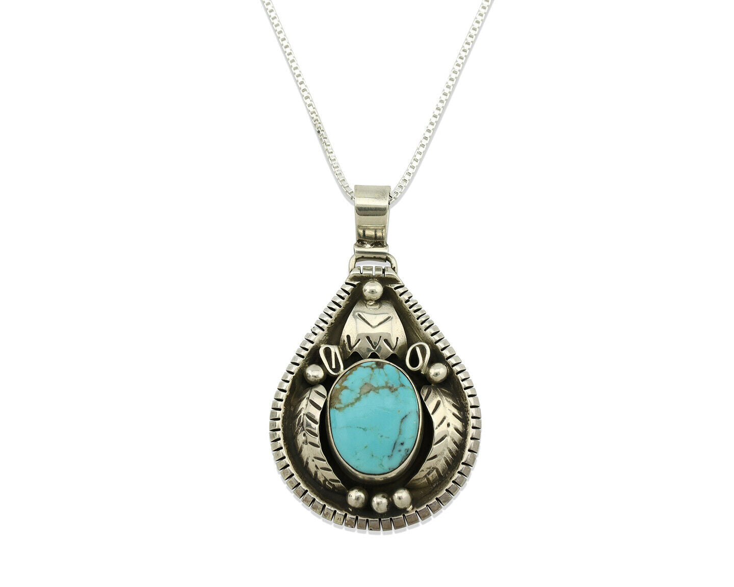 Navajo Necklace .925 Silver Kingman Turquoise Signed Tepee C.1980's