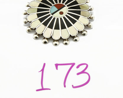 Zuni Signed Artist Victoria Unkestine Inlaid .925 SOLID Silver Tewa Pendant Pin