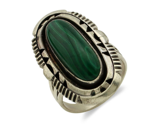 Navajo Ring 925 Silver Natural Malachite Artist Signed William Denetdale C.80's