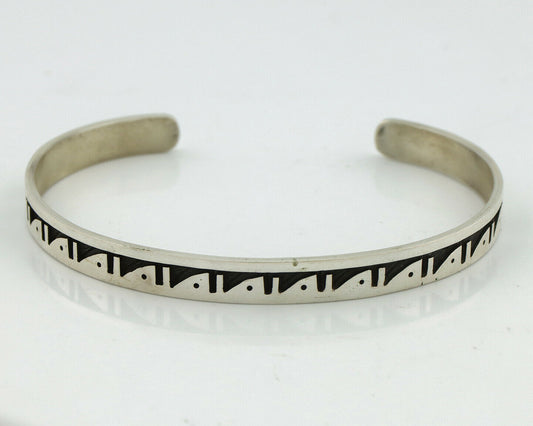 Hopi Bracelet .925 Silver Handmade Overlay Style Native American Cuff C.80s