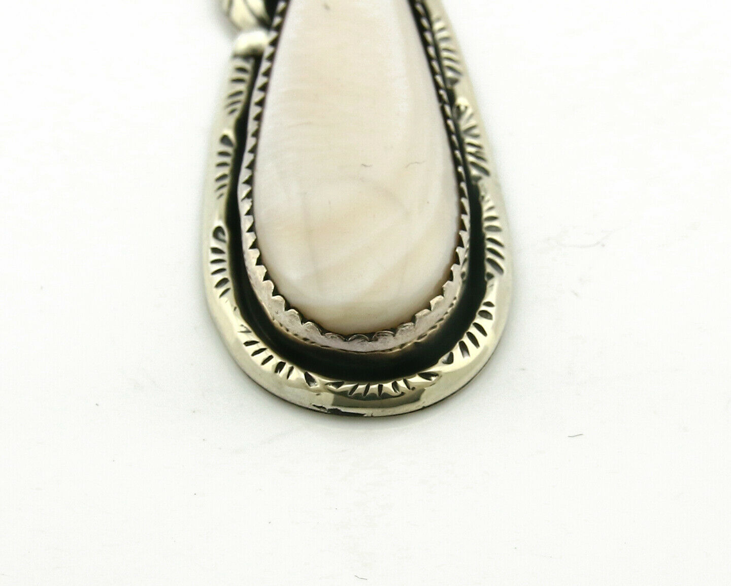 Navajo Pendant .925 Silver Real Natural Pink Mussel Signed Yazzie C.80's