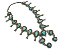 C.1950's Old Pawn Navajo Hand Stamped Bisbee Turquoise .925 Squash Necklace