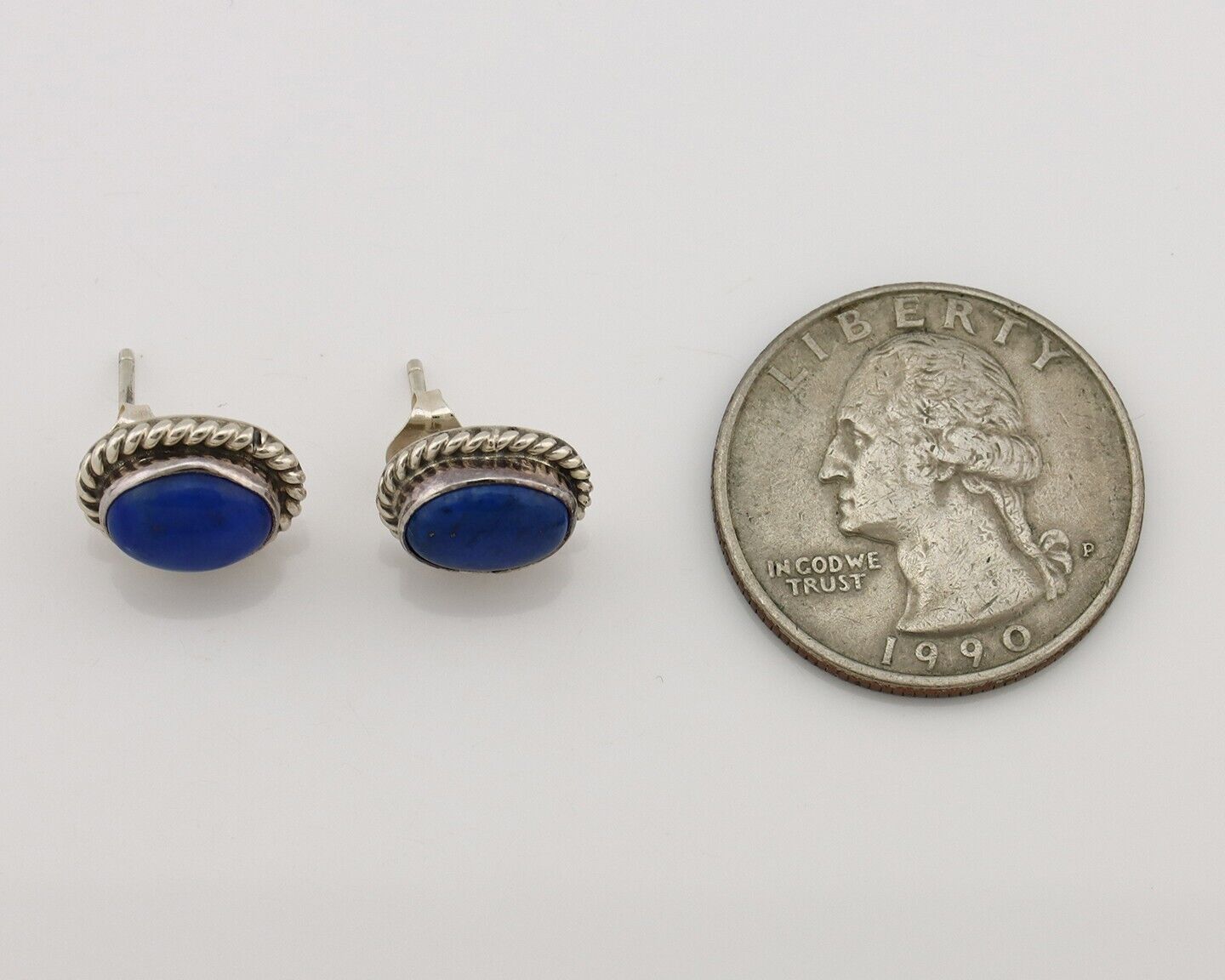 Navajo Earrings 925 Silver Natural Mined Lapis Native American Artist C80s