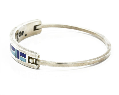 Vtg Navajo Signed ED. B Handmade Inlaid .925 Silver Bracelet