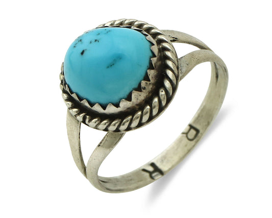 Navajo Ring .925 Silver Sleeping Beauty Turquoise Signed RR C.80's