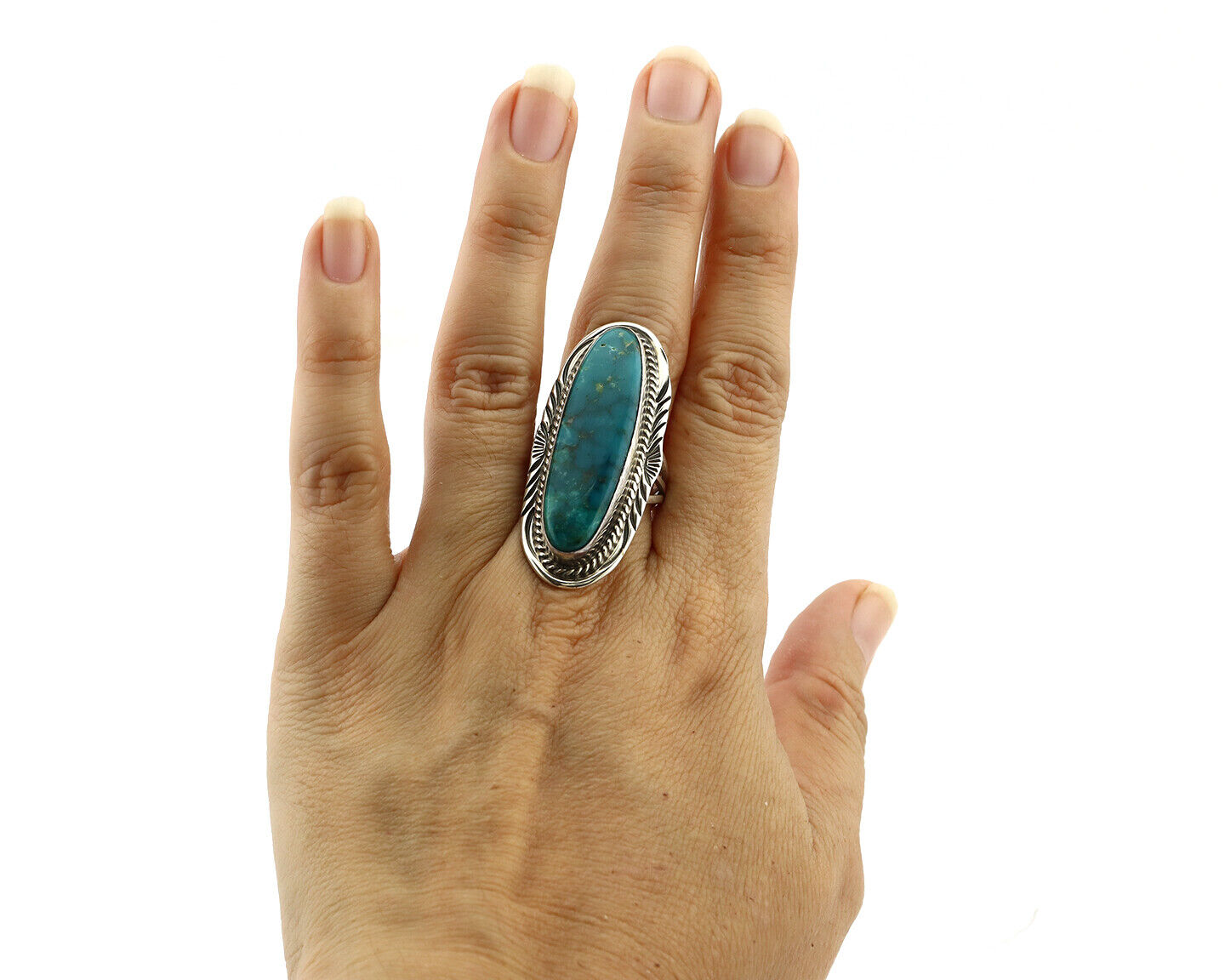 Navajo Ring 925 Silver Turquoise Mountain Artist Signed USA C.80's