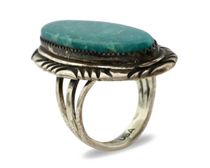 Navajo Ring .925 Silver Kingman Turquoise Signed Artist USA C.80's
