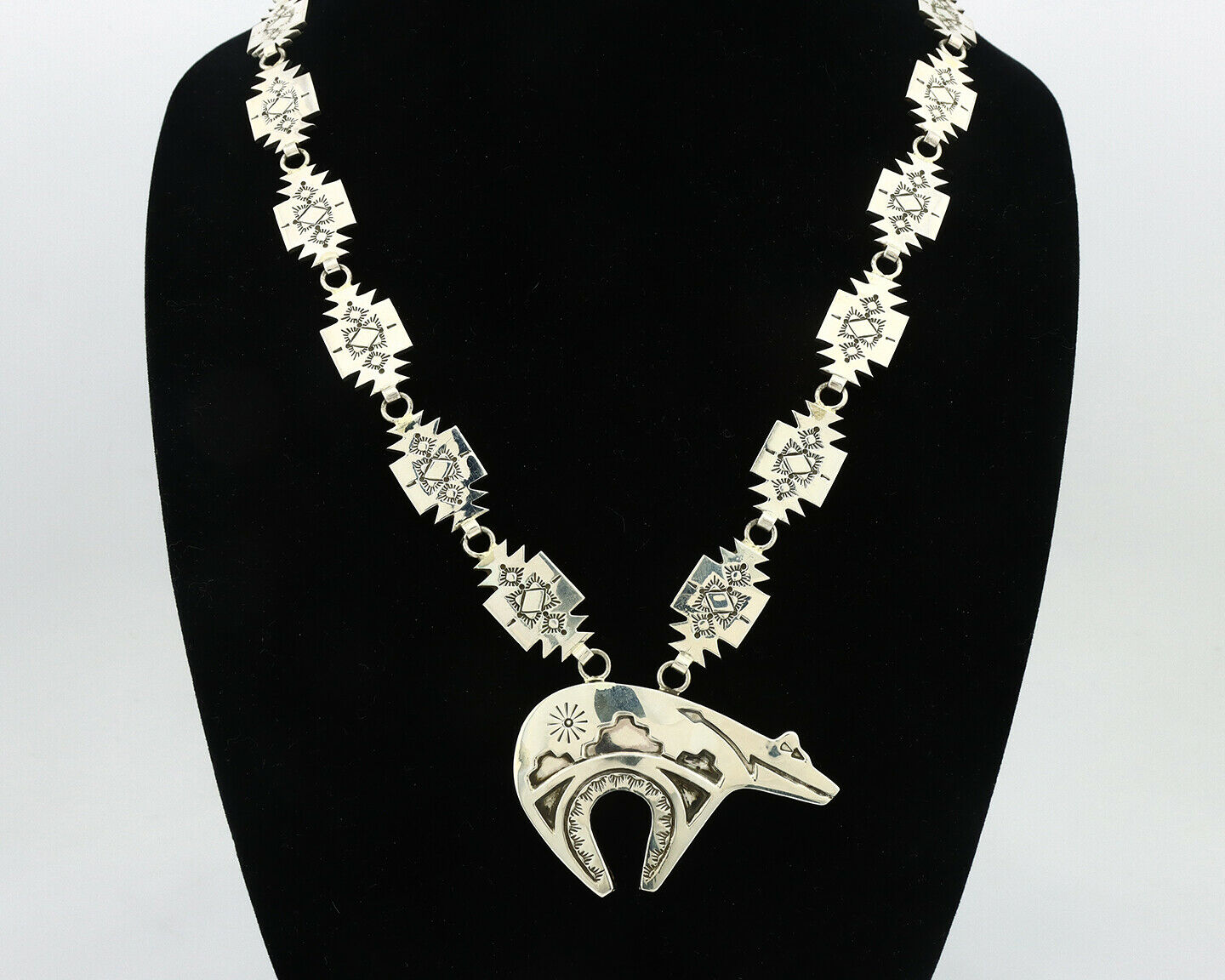 Navajo Spirit Bear Necklace .925 Silver Native American Artist C.80's