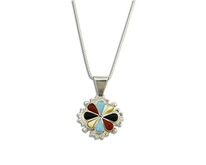 Women's Zuni Inlaid Pendant .925 Silver Gemstone Signed AN Necklace